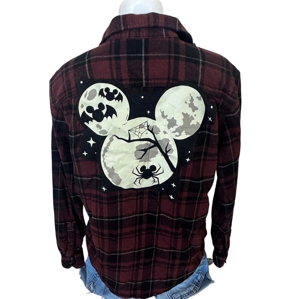 Mickey Mouse Flannel Plaid Shirt Shacket MEDIUM Oversize Unique Halloween Disney